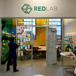 Ali standing in front of REDLab's wall of madness